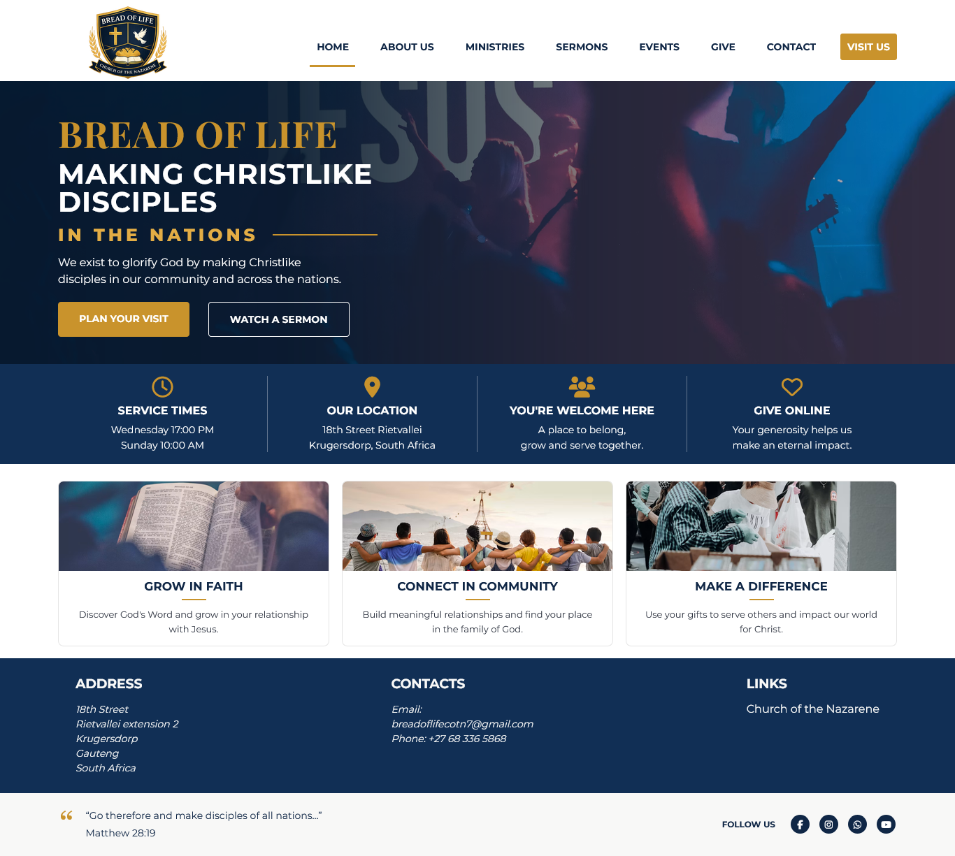 Homepage of the Bread of Life Church Website